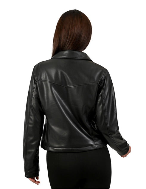 Chamarra de Dama Lee Negra Estilo Biker en Piel Sintética